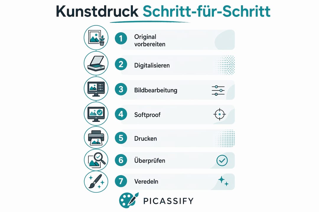 Schritt-für-Schritt-Infografik: So entsteht ein Kunstdruck