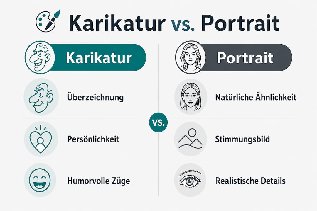 Gegenüberstellung: Karikatur vs. Porträt – Infografik im Überblick