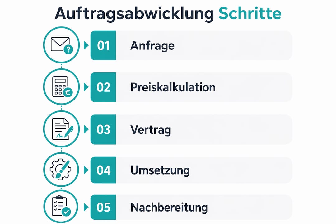 Grafische Übersicht: So läuft die Auftragsbearbeitung für Künstler ab