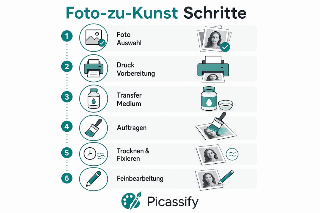In dieser Infografik wird anschaulich erklärt, wie der Fototransfer Schritt für Schritt funktioniert.
