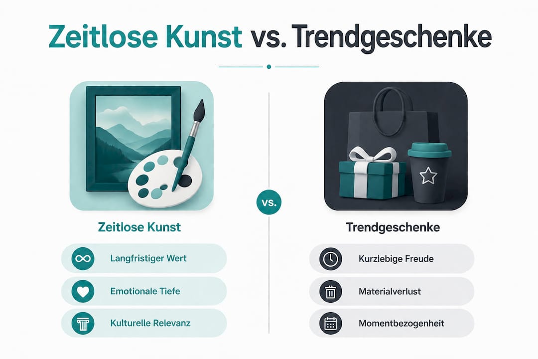 Grafik: Zeitlose Kunstgeschenke im Vergleich zu aktuellen Trends – was passt besser?