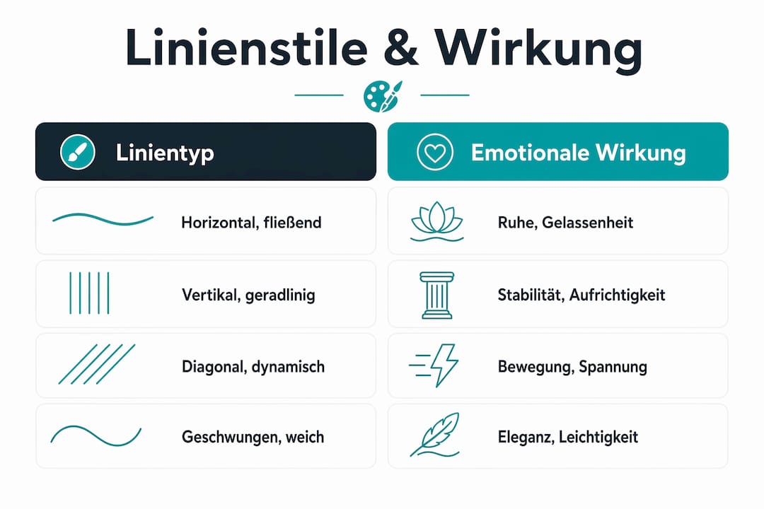 Diese Infografik veranschaulicht, wie unterschiedliche Linienstile auf unsere Gefühle wirken.