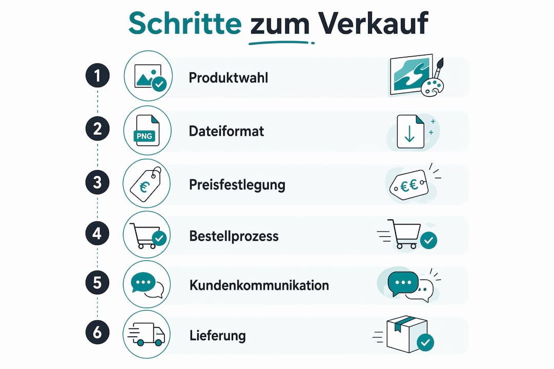 Schritt-für-Schritt-Infografik: So verkaufst du digitale Karikaturen erfolgreich