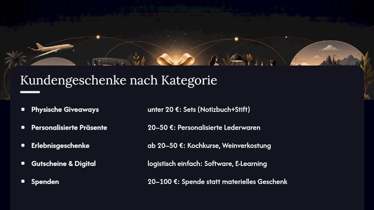 Übersicht der Kundengeschenk-Kategorien nach Budgetklassen