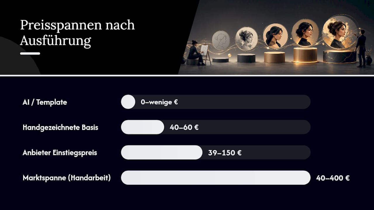Diagramm zum Vergleich der Preiskategorien für Avatar-Karikaturen