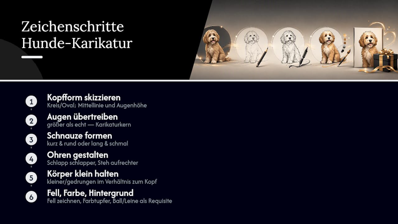 Schritt-für-Schritt-Anleitung zum Zeichnen einer Hunde-Karikatur