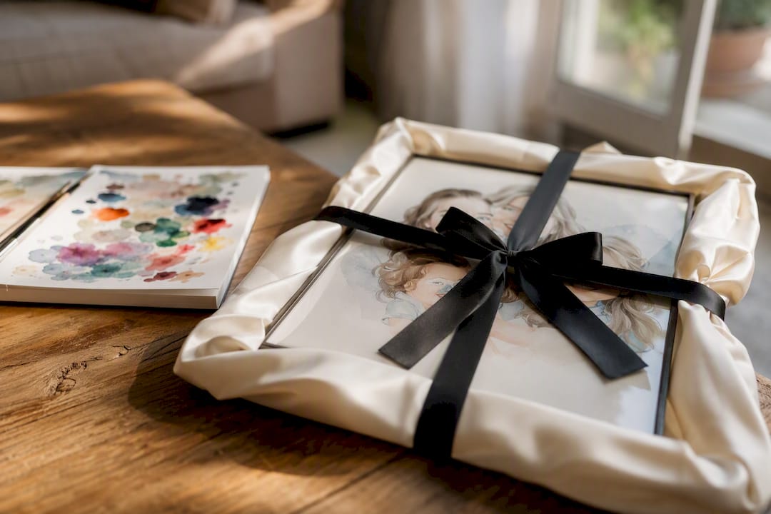 Personalisierte Karikatur als Geschenk verpackt