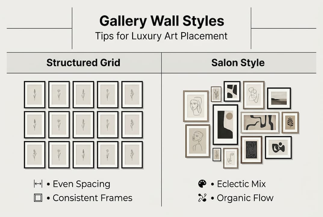 Infographic showing wall art arrangements and styles