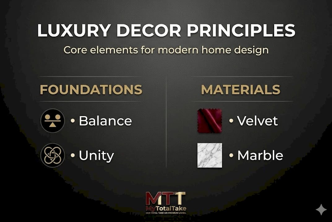 Infographic showing luxury decor design principles