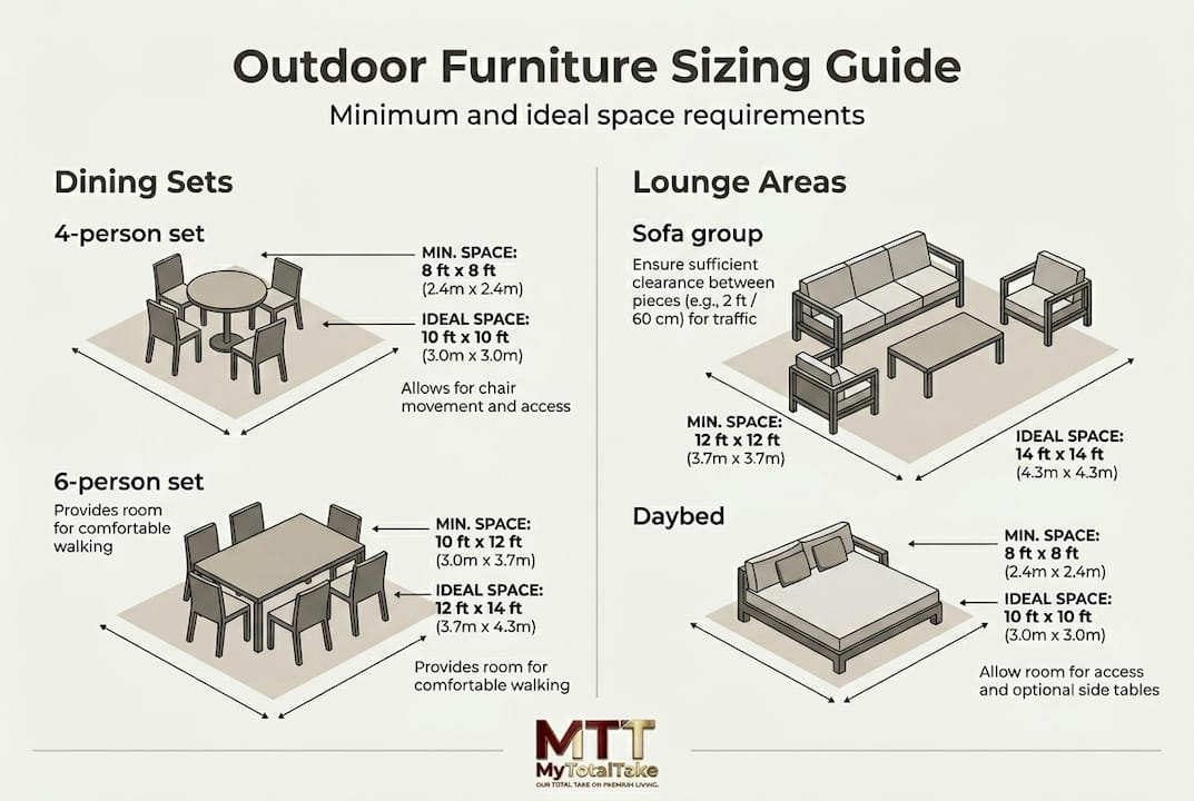 Infographic showing outdoor furniture space guide