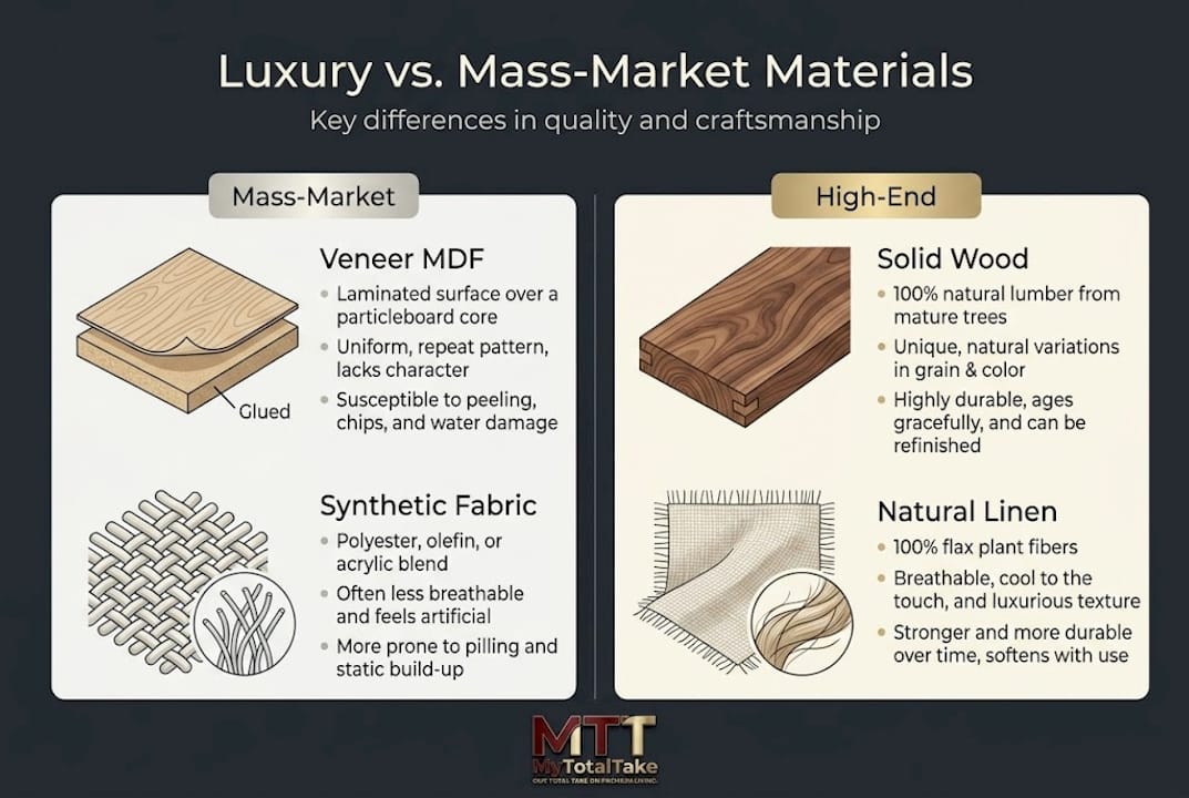 Infographic comparing high-end and mass-market materials
