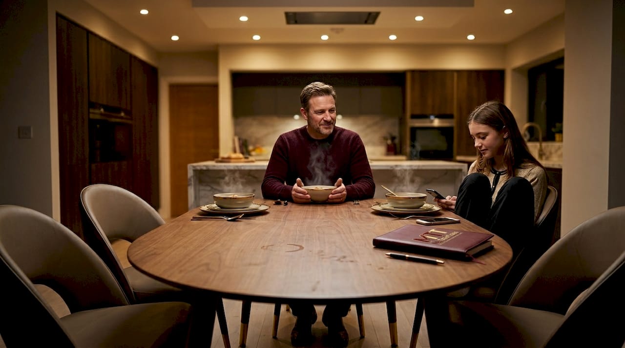 Family dining with ergonomic supportive posture