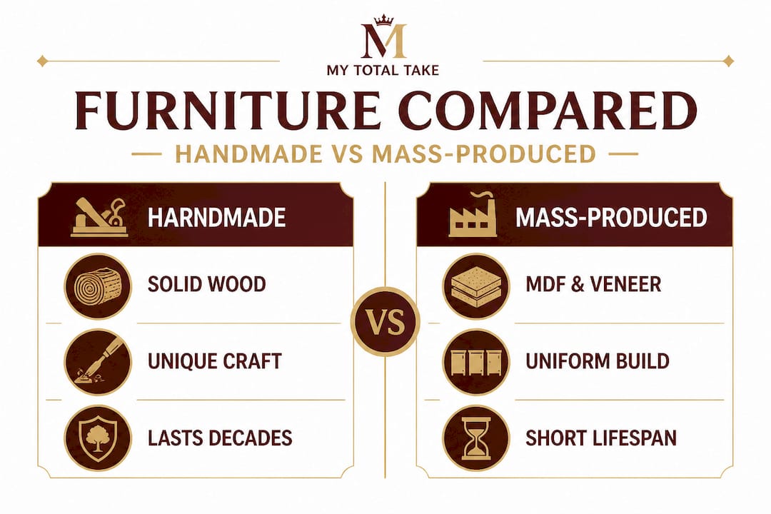 Infographic comparing handmade and mass-produced furniture