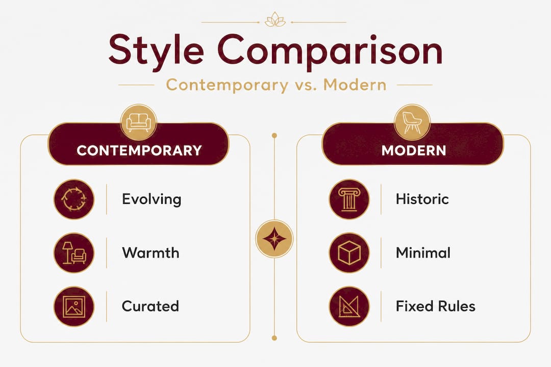 Infographic comparing contemporary versus modern styles