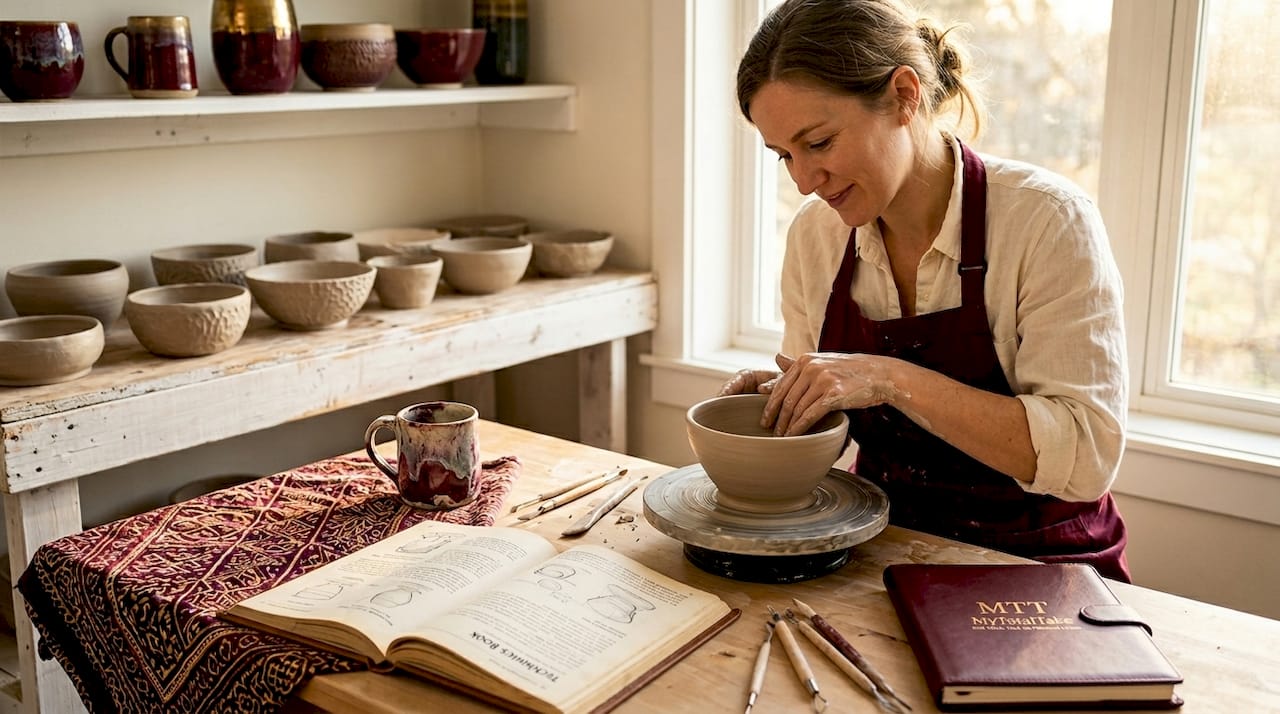 Artisan forming pottery with visible handmade details
