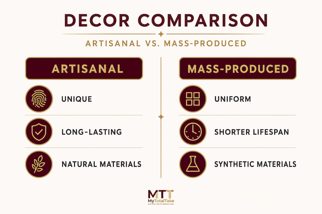 Infographic comparing artisanal and mass-produced decor