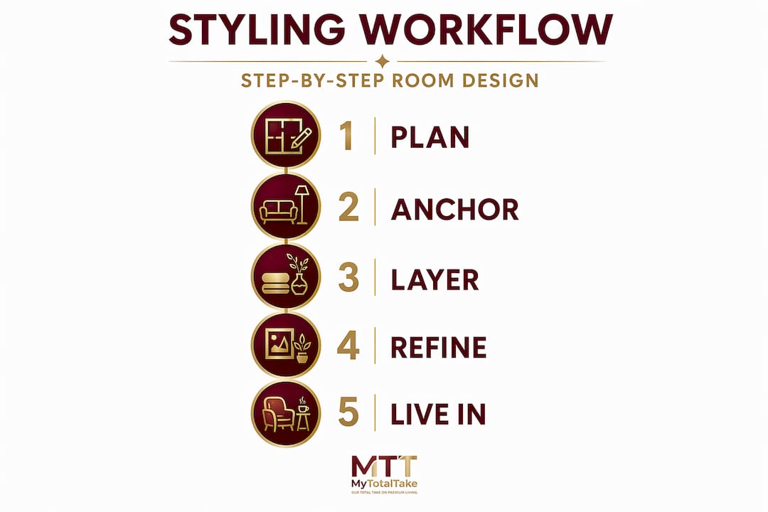 Infographic: home decor styling workflow process steps