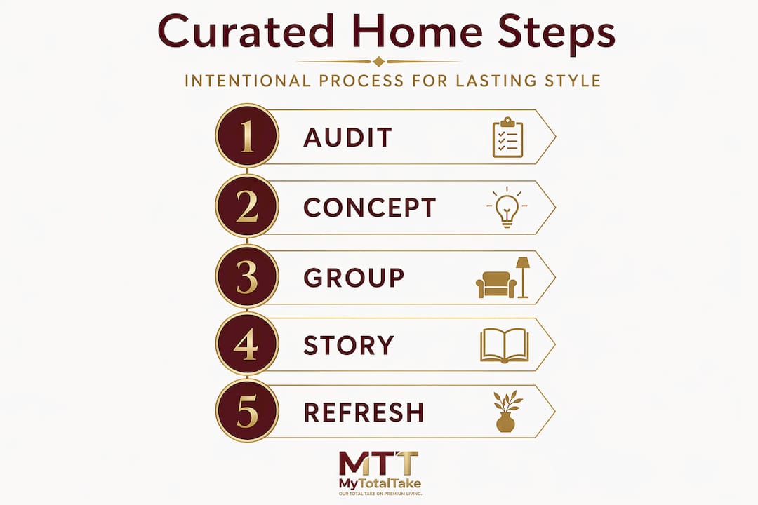 Infographic showing steps to curate home collection