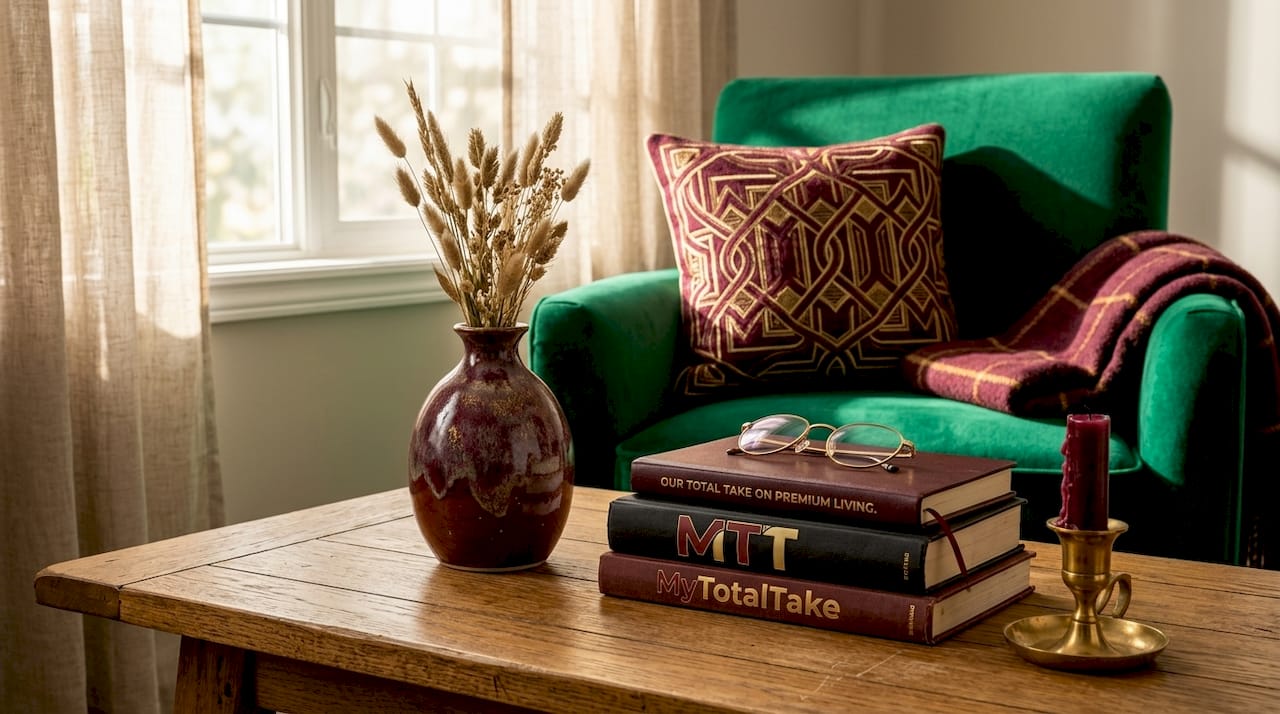 Warm living room with handcrafted decor objects