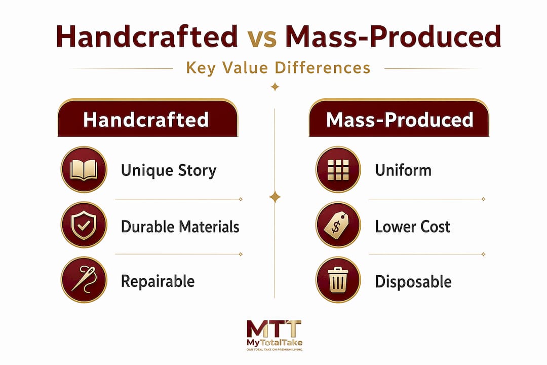 Infographic comparing handcrafted and mass-produced value