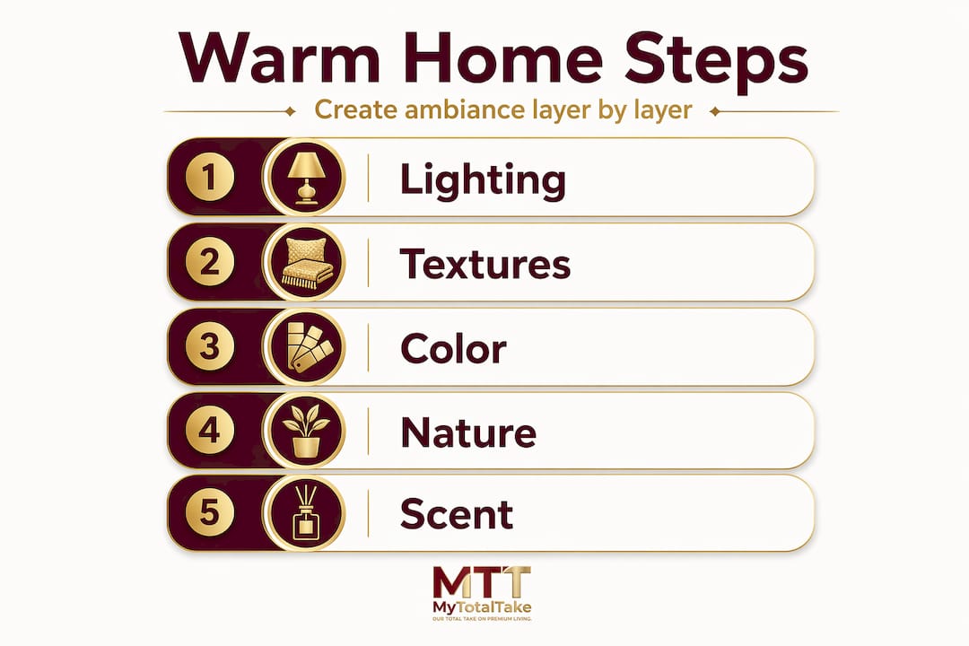 Infographic showing steps for warm home ambiance
