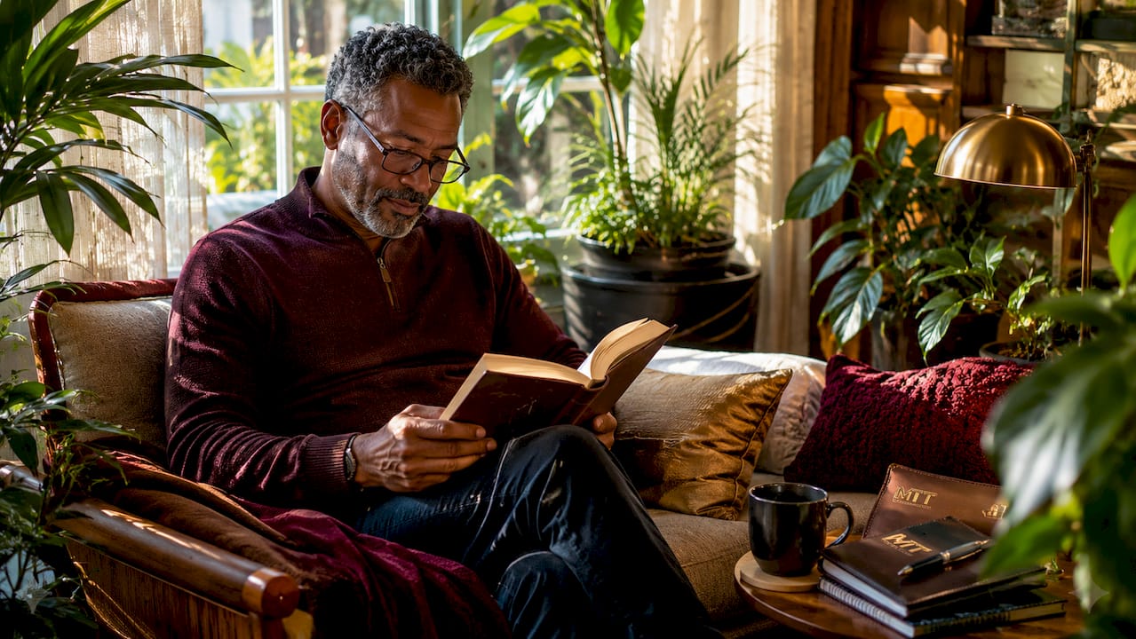 Man relaxing in modern luxurious home office