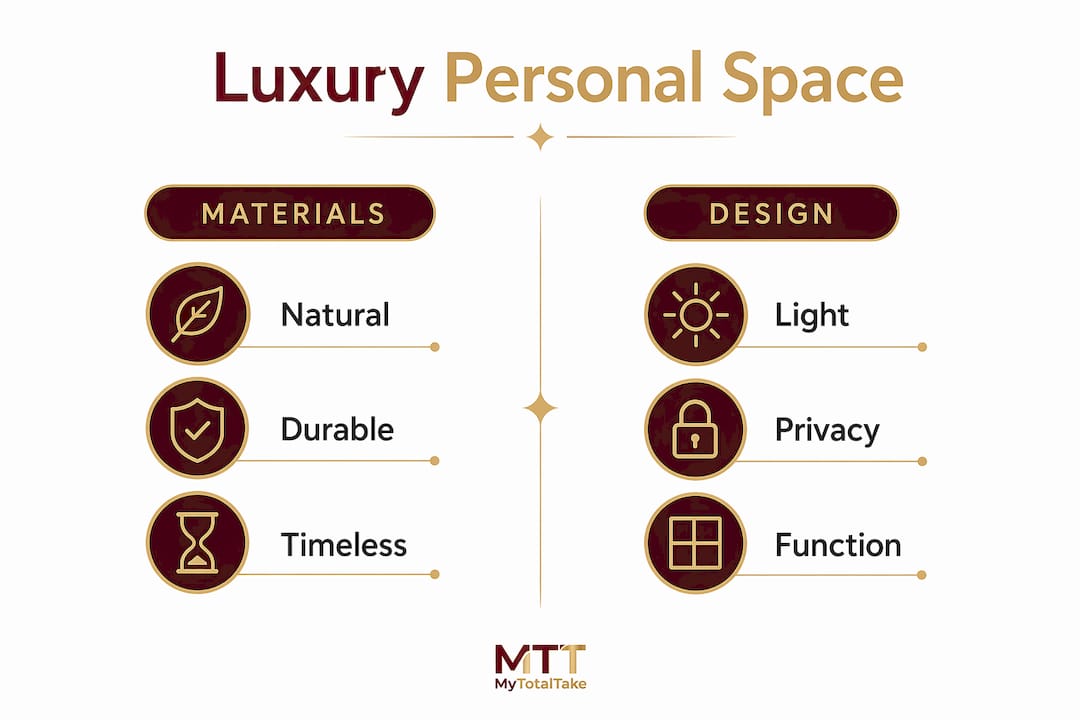 Infographic comparing materials and design in luxury spaces