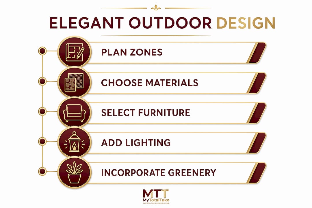 Infographic illustrating five steps of outdoor space design