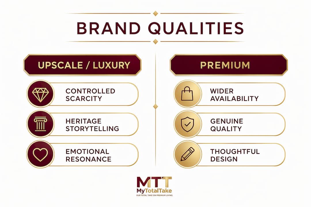 Infographic comparing upscale and premium brand qualities