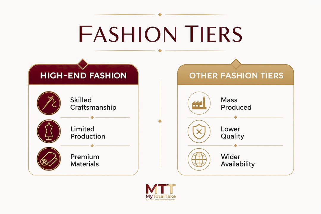 Infographic comparing high-end and other fashion tiers