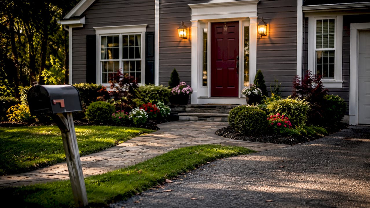 Suburban home with upgraded garage and entryway