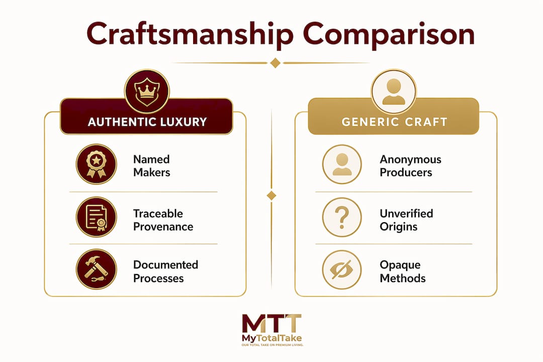 Infographic comparing authentic luxury craftsmanship vs generic craft