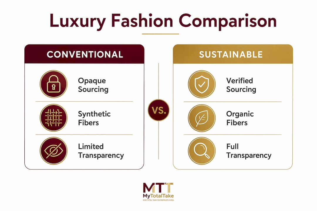 Infographic comparing sustainable and conventional luxury fashion