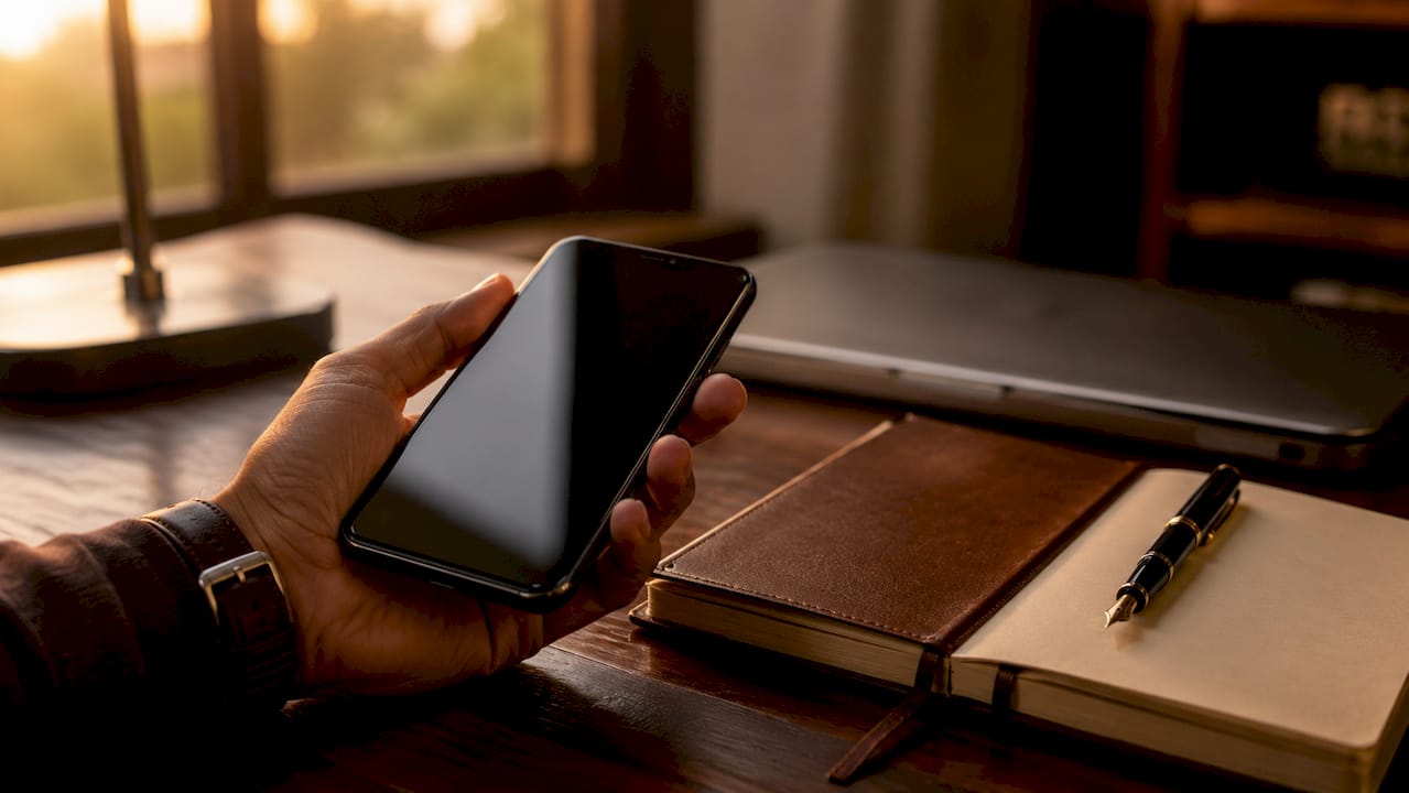Close-up of premium smartphone materials and camera lens on desk