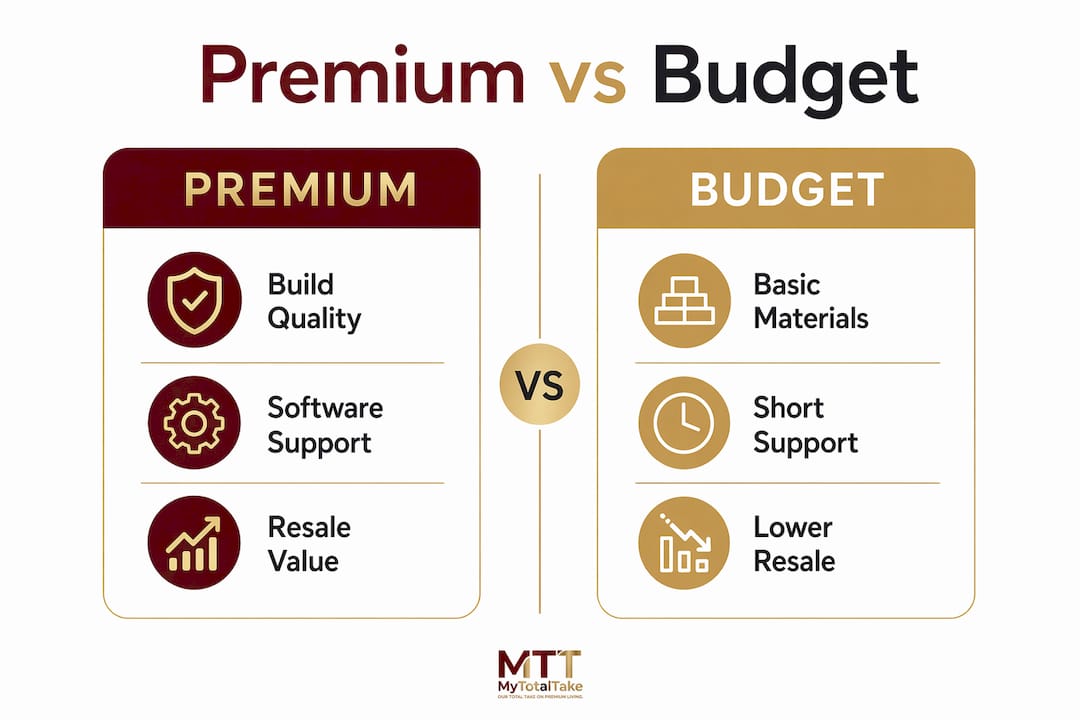 Infographic comparing premium and budget tech gadget features