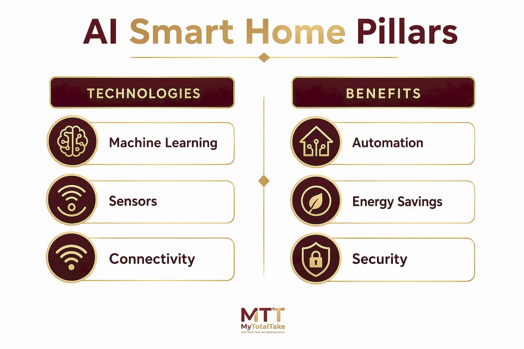 Infographic comparing AI smart home technologies and benefits