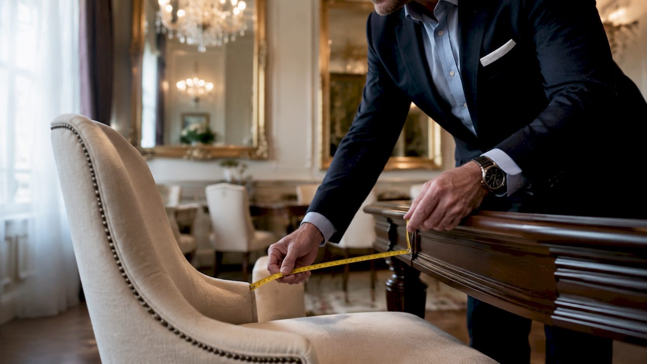 Hands measuring dining table clearance