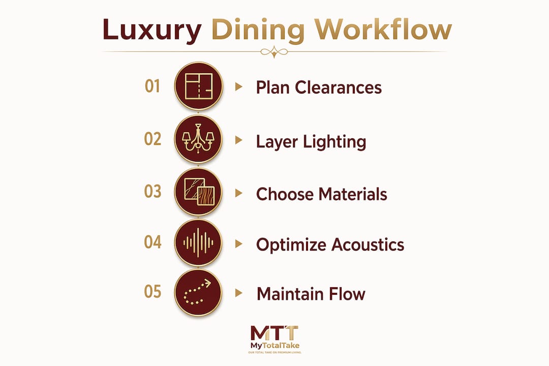 Infographic showing luxury dining layout workflow steps