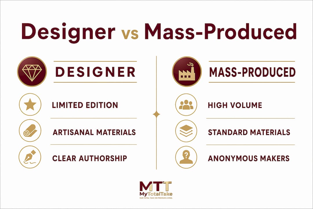 Infographic comparing designer and mass-produced furniture