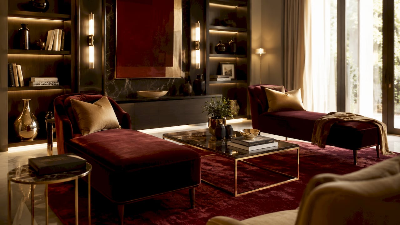 Well-zoned luxury living room conversation area