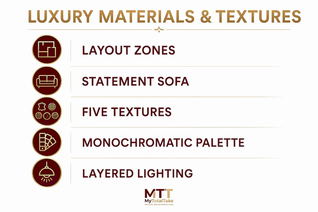 Infographic highlighting luxury living room design elements