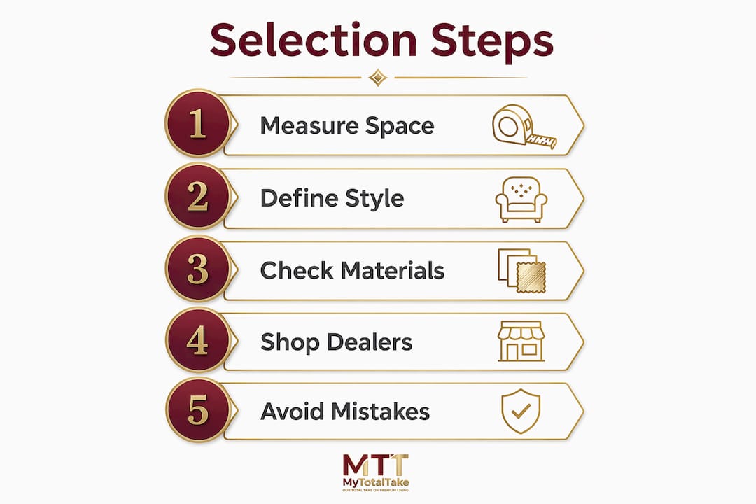 Infographic illustrating luxury furniture selection steps