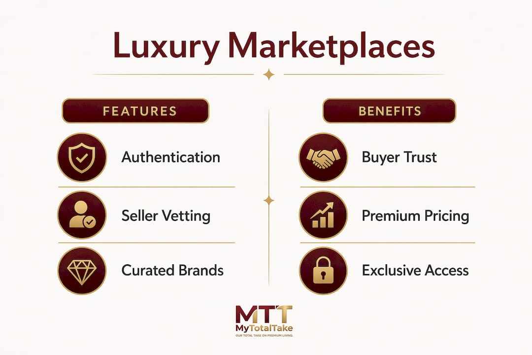Infographic comparing features and benefits of luxury marketplaces