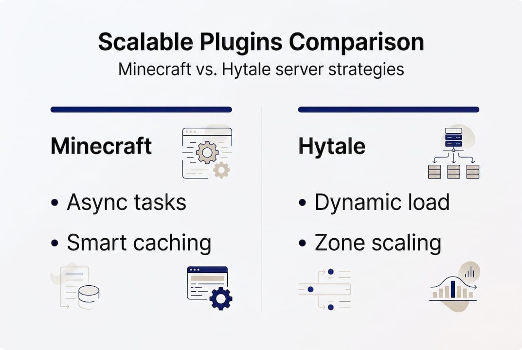 Infographic comparing scalable plugins in Minecraft and Hytale