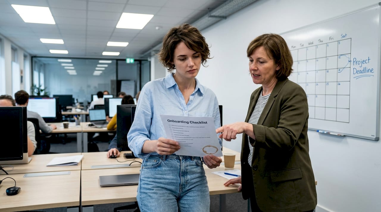 Temporary worker reviews onboarding checklist