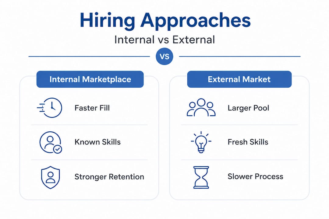Infographic comparing internal and external hiring strategies