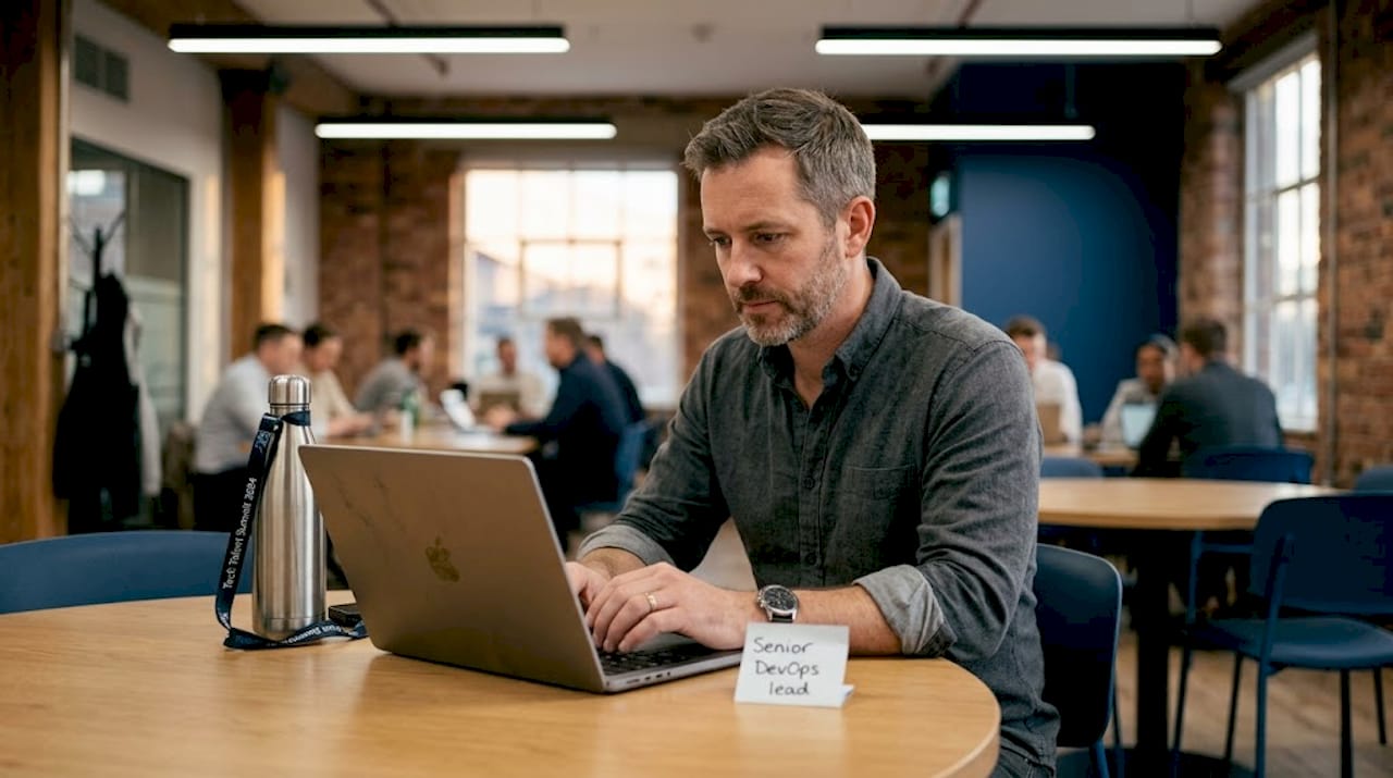 Recruiter searching niche job board on laptop