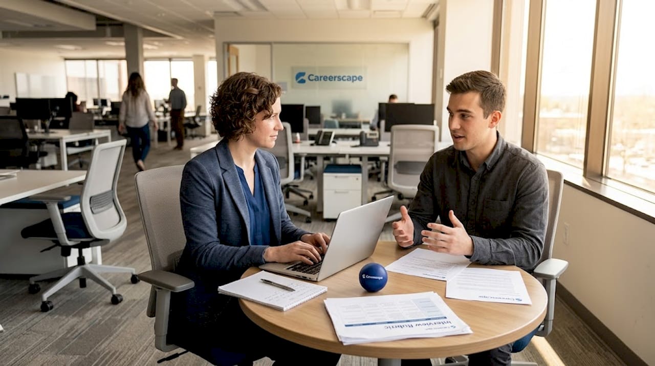Structured interview in corporate open workspace