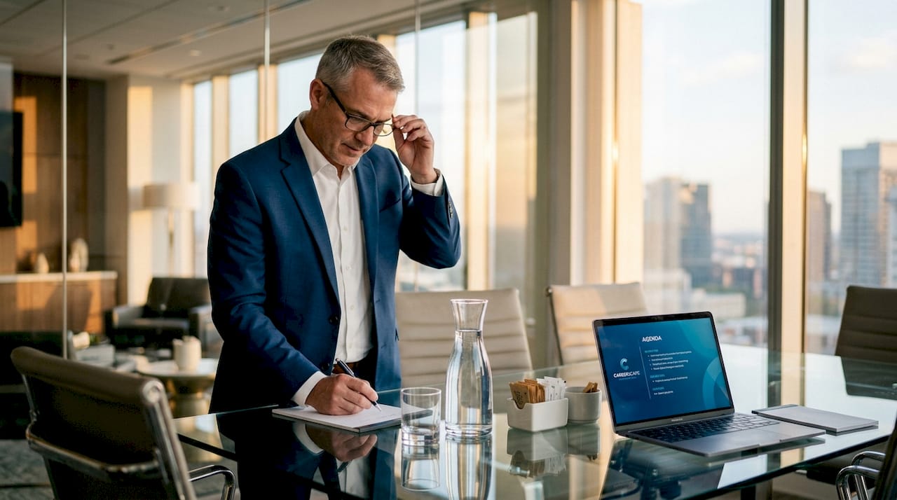 Recruiter preparing meeting notes in office
