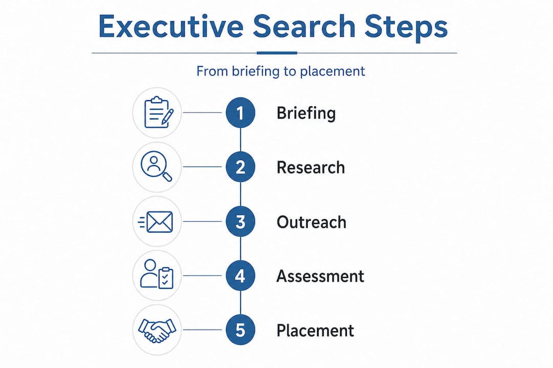 Infographic showing five steps of executive search